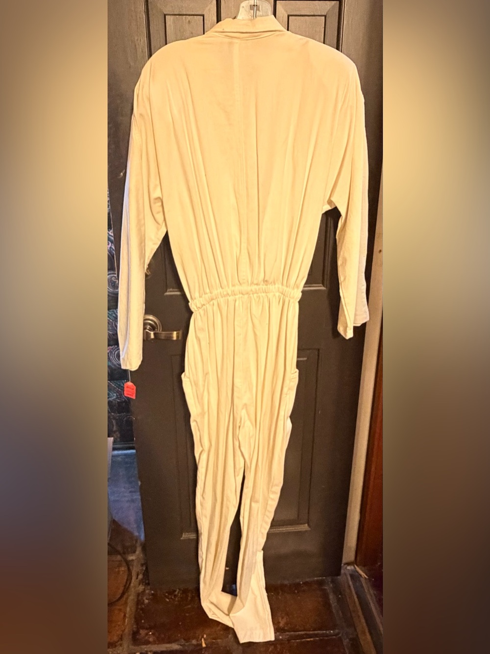 Vintage 80s Avalin White Denim Jumpsuit Studded Pearls Large Retro - Picture 3 of 5